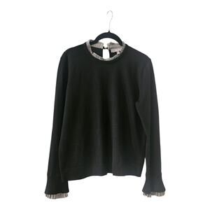 Marled Womens M Pullover Sweater Black Sleeve Keyhole